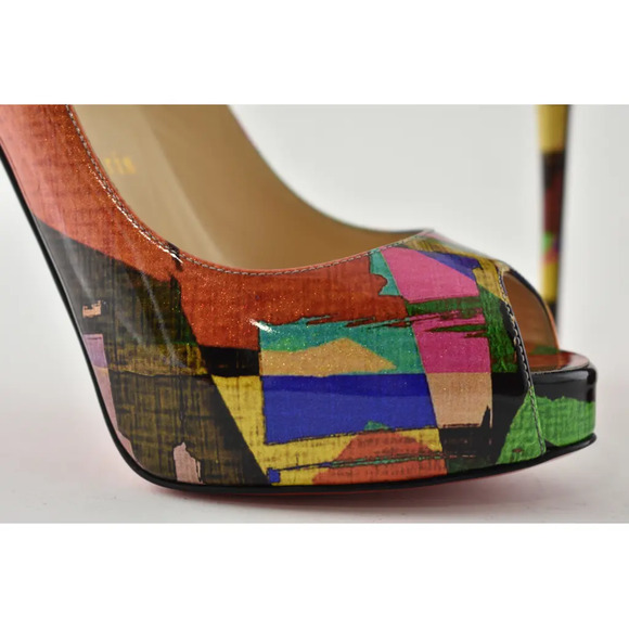 Christian Louboutin New Very Prive 120 Patent Mag Multicolor Peep Heel Pump 36 - Picture 5 of 12